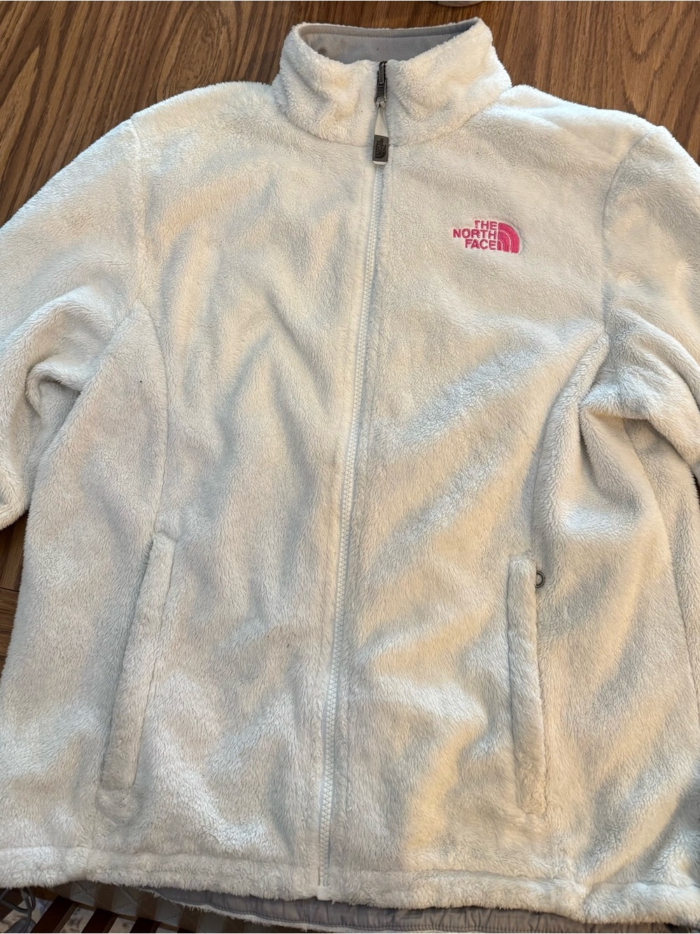The North Face White Fleece Jacket with Pink Logo